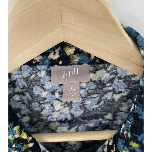 J.Jill Teal & Navy Floral Printed Corduroy Button-Up Long Sleeve Top Shirt Sz SP - Picture 7 of 11